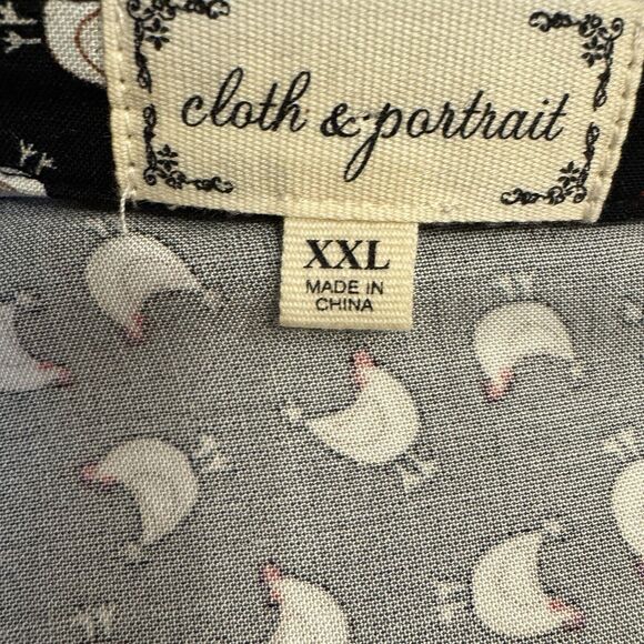 Cloth & Portrait Top XXL Womens Button Up Chicken Novelty Print Farmcore Office - Picture 7 of 8